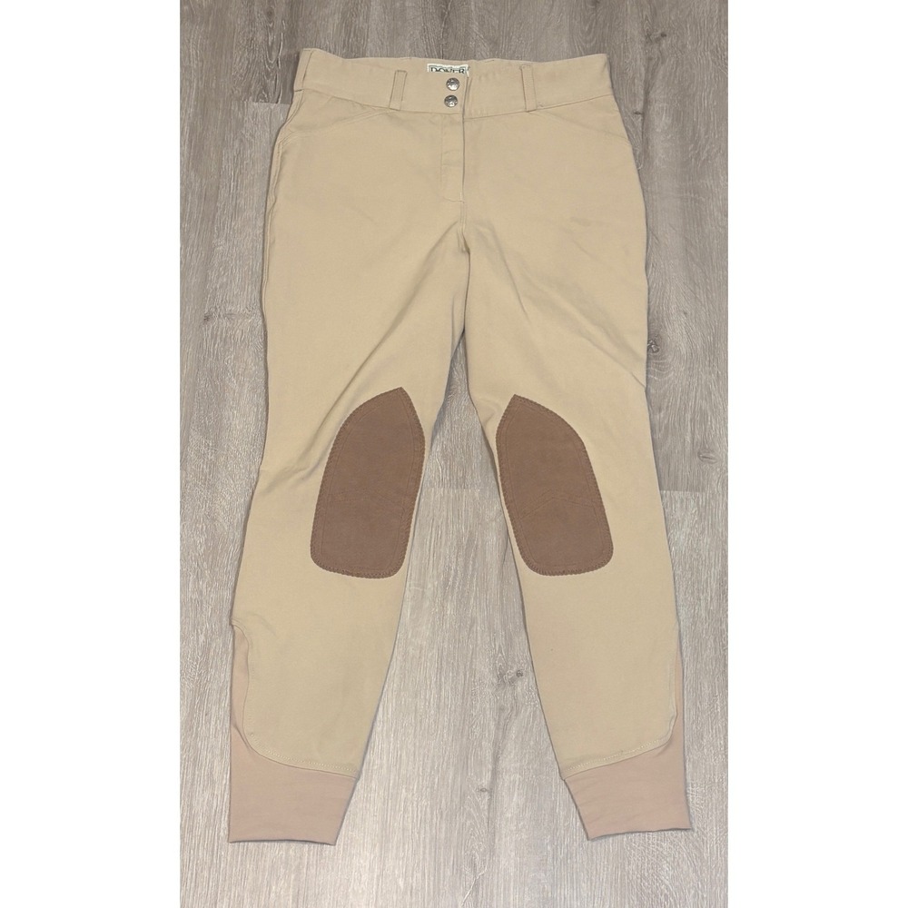 Dover Saddlery Womens Tan Beige Knee Patch Equestrian Riding Breeches Sz 16